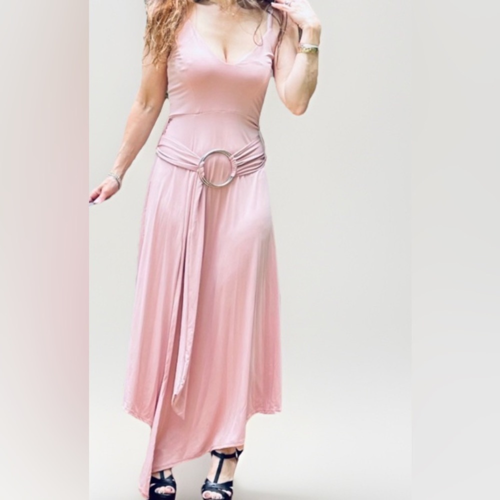 Gorgeous Rose Tank belted Asymmetrical Hem dress Size L